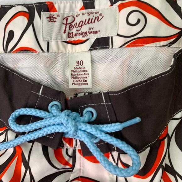 NWT Penguin by Munsingwear Size 30 Brown Orange Swirl Print Board Shorts Swim - Picture 5 of 7